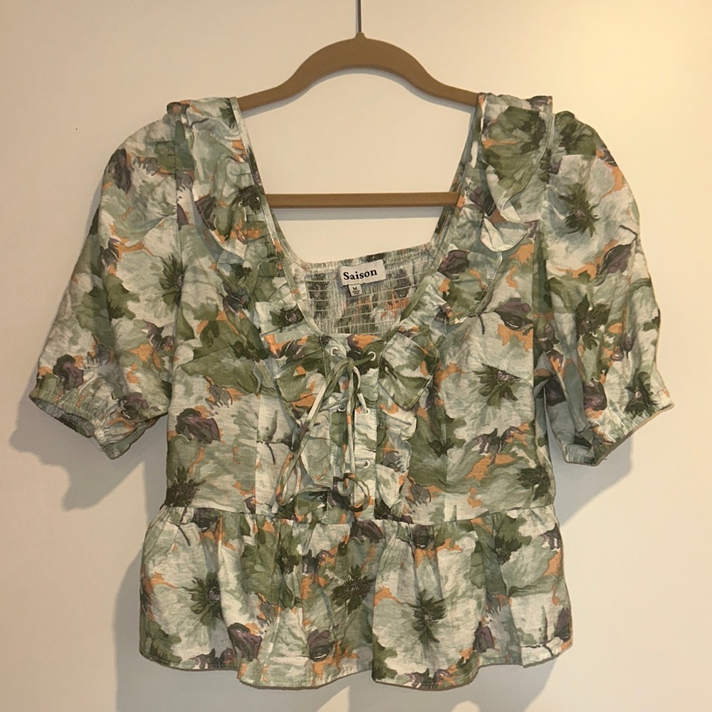 En Saison Green Floral Blouse
